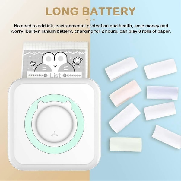 Minifotoprinter, Bærbar Liten Bluetooth Termisk Printer Blekkfri Printer med 10 Ruller Termisk Papir for Android og iOS Smarttelefon, 2024 Ping