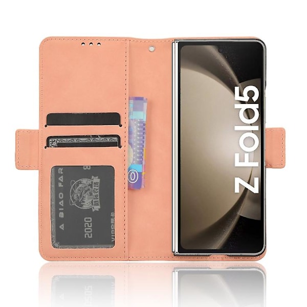 Skinnkänsla Kalvläderfodral med Kortfack och Pennhållare för Samsung Galaxy Z Fold5 Pink