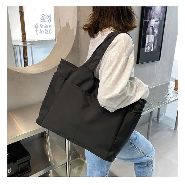 Bærbar dametaske Casual Multi-lomme Rejsetaske med stor kapacitet Yogataske Strandtaske Vandafvisende sort