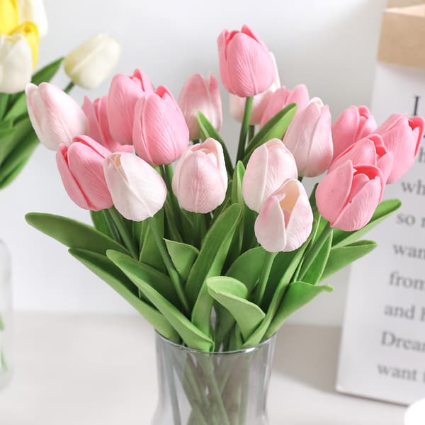 10-delt DIY Forårs Tulip Kunstig Blomsterarrangement Sæt Beige