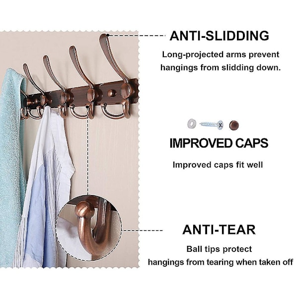 Coat Rack Wall Mounted Long 5 Tri Hooks For Hanging Coats Coat