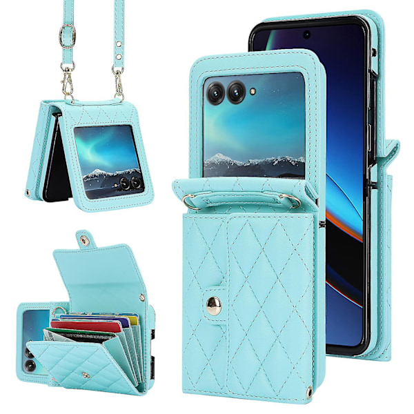 Mobilfodral för Motorola Razr 40 Ultra 5g med kortfack, PU-läder + PC, crossbody Blue