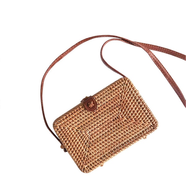 Handvävd Rund Rottingväska Retro Flätad Rund Halmväska Gåva Till Flickvän Fru Dotter Small Square Bag