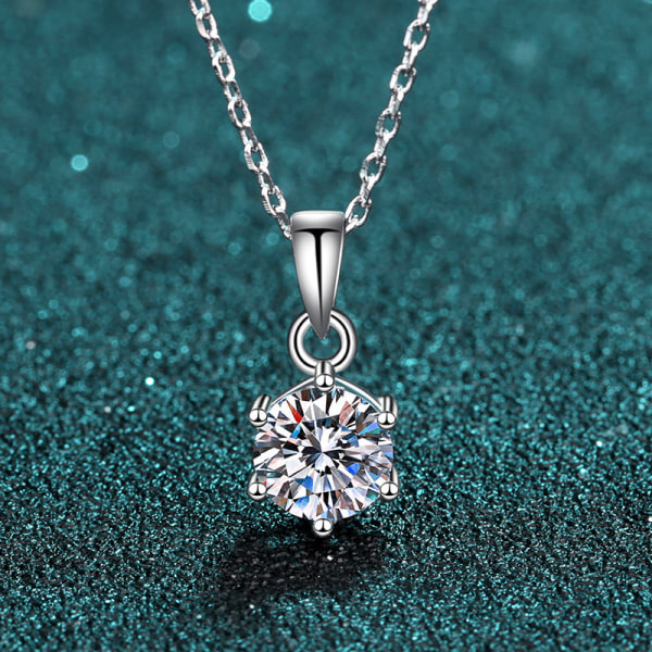 925 Sterling Silver Necklace for Women 1 Carat Moissanite Six Claw Pendant Necklace