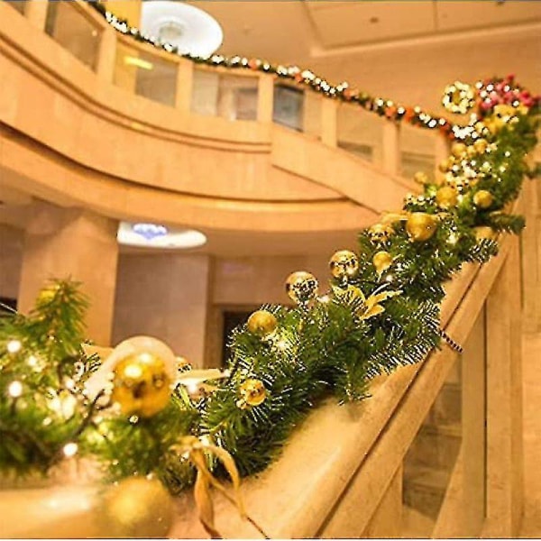 Julekrans med lys 270 Cm varm hvid julekrans Grantrækrans Falsk julepynt guirlande til indvendig pejstrappe Wal