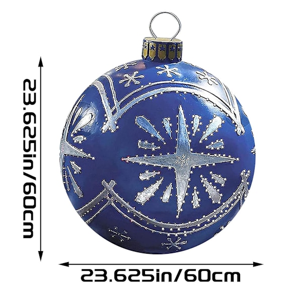 60cm/23,6in Jule Oppblåsbare Baubles, Gigant Oppblåsbare Baller med Pumpe, Ornamenter for Tre Stor Hengende Ball Jul Hage Utenfor Fest Blue snowflake