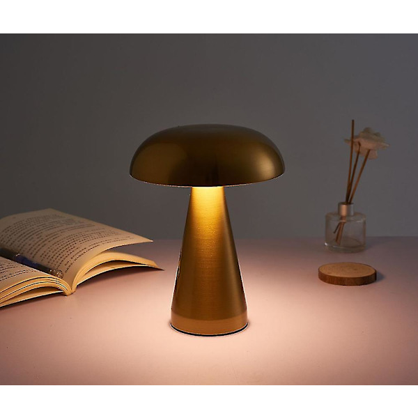 Led Svampe Bud Bordlampe Genopladelig Touch Tre-tone Belysning Til Cafe Bar Restaurant Stue Soveværelse Studie Dekoration-1stk Gold