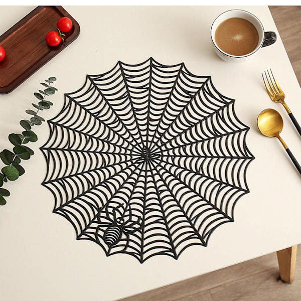 Halloween Dekoration Udhullet Isoleringsplade Massiv Polyvinylchlorid Læder Dækkeservietter, Kaffeemåtter, Køkkenbordsunderlag, Let at Rengøre Køkkenbord Black