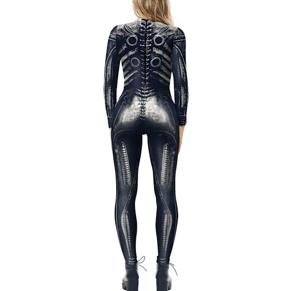 Dam Halloween Kostym Tryckt Bodysuit Skinny Jumpsuit Suit 4 XXL