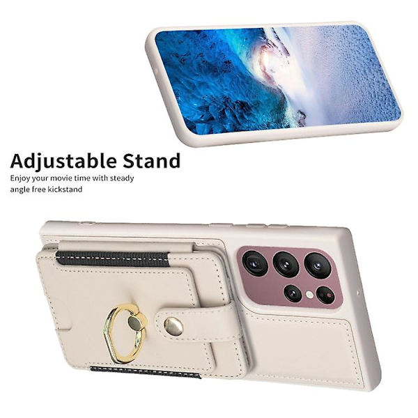 Mobiltelefonveske for Samsung Galaxy S22 Ultra 5g Bf27 Metallring Kortlommeholder Beige