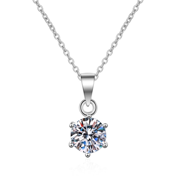 925 Sterling Silver Necklace for Women 1 Carat Moissanite Six Claw Pendant Necklace