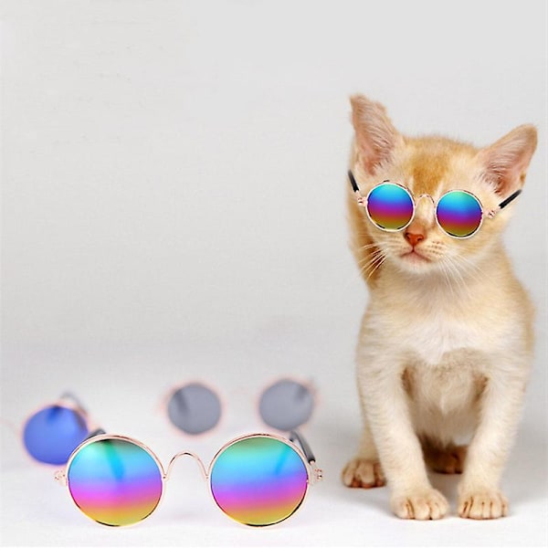 Mimigo Solglasögon för Katt och Hund Runda Metalliska Klassiska Retro Solglasögon Husdjur Hippie Söta och Roliga Husdjur Solglasögon Hund Katt Cosplay Party Kostym Fotorekvisita STYLE 13