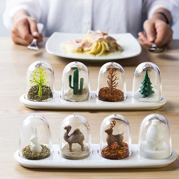 4 st/set Kryddburk Söt Transparent PP Fyra Säsonger Växt Djur Kryddburk för Ört Animals