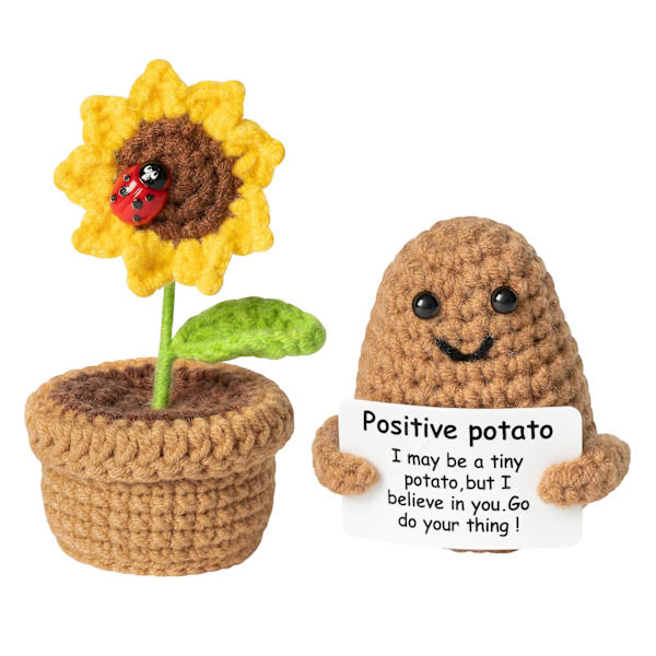 2 st/set virkade krukväxt solros prydnad känslomässigt stöd positiv potatis stickning positivt liv grönsaksdocka stressavlastning tröstande leksak