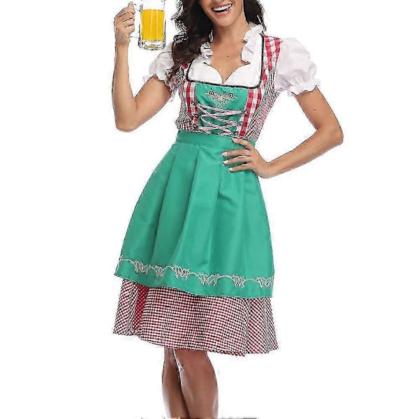 Naisten Perinteinen Oktoberfest-Puku Saksalaisen Oluttytön Dirndl-Mekko Esiliinalla Cosplay-Puku Green M