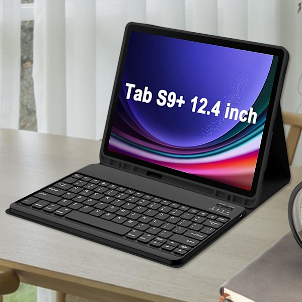 Tabletin näppäimistö ja suojakotelo - Värikäs langaton Bluetooth-näppäimistö taustavalaistuksella ja TPU-tabletin suojakotelo Galaxy Tab S9+/S9 Plus 12,4 tuuman tabletille Sky Blue