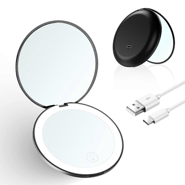 10x Forstørrelsesspejl til Håndmakeup med 12 LED-lys Rundt Håndholdt Genopladeligt Spejl white