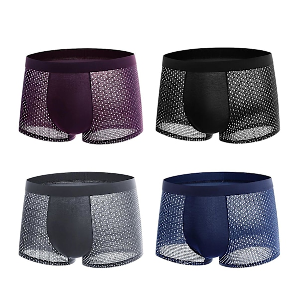 4 stk Herreundertøy, Bambusfiber Boxer Shorts, Pustende Komfort L