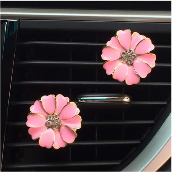 Pakk Daisy Flower biltilbehør, søte billuftfriskere, Bling Diamond luftventilklips, bilinteriørdekorasjonsgave Pink