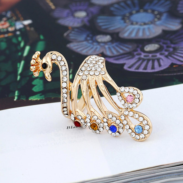 Knuckle Ring Shiny Rhinestone Peacock Charming Women Girls Elegant Animal Finger Ring Jewelry Accessories US 6