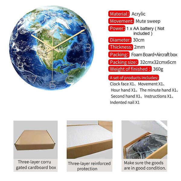 Luminous Earth Väggklocka Akrylmaterial Tyst Heminredning Väggklocka B