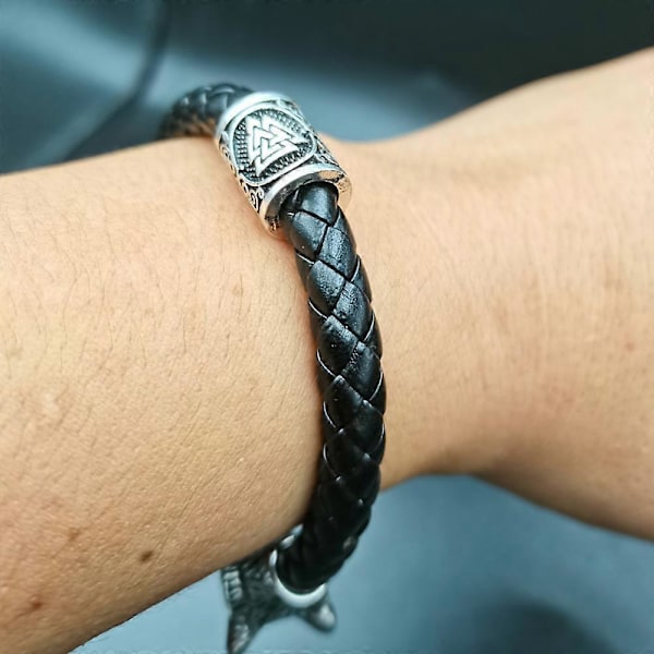 Viikinki riimuhelmi Sudenpää Rannekoru Ruostumaton teräs Nahkarannekoru black style 3