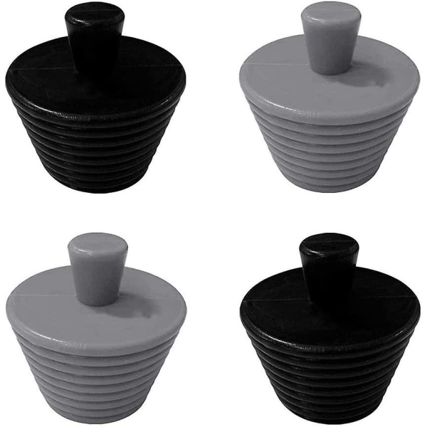 Sæt med 4 universelle silikone afløbspropper til badeværelsesvask (2 sorte og 2 grå)