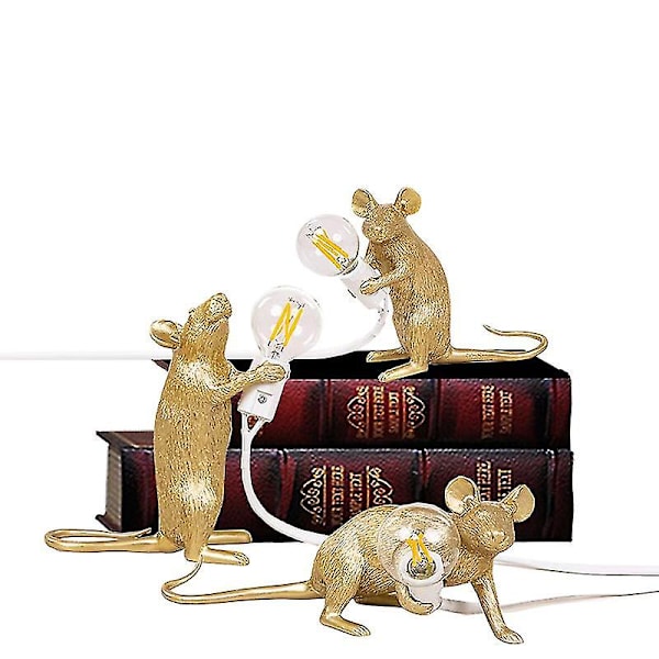 3 Pack Unique Lamps Table Lamp Set Mouse Shape Resin Creative Desk Light Bedside Lamp Light Bedside Gift Decoration Led Bedroom Study Room Home Room