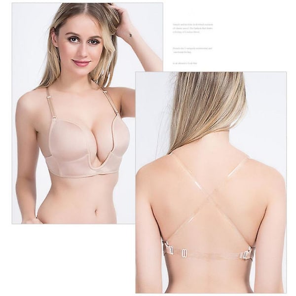 Dames Push-Up Bh med Dyb U-Udsnit, Multiway, Sømløs, Lav Udsnit beige B cup