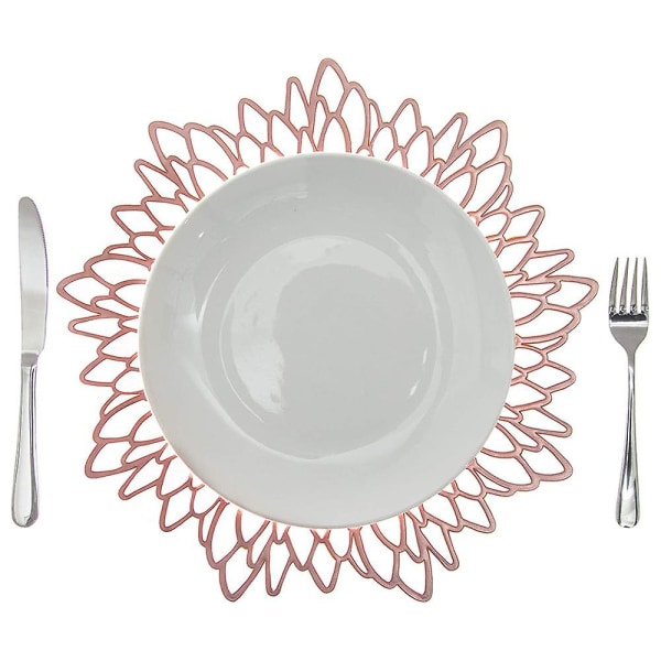 Ruusukultaiset ruokapöytämatot ja -lasinaluset, 6 puristettua metallista vinyyliä, pyöreä pöytämatot ruokapöytämatot ruokapöydän keskiosa - hopea Rose gold