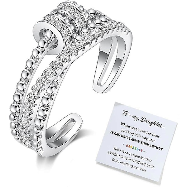 Till Min Dotter Fidget Ring För Ångest - Fidgetringar För Ångest För Kvinnor Justerbar Stackbar Ångestlindrande Regnbågsfidgetring Smycken Presenter silver