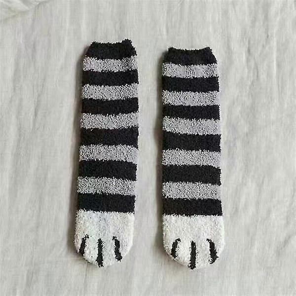 Cat S Dame Varme Bløde Fluffy Sengestrømper Loun Hjemmesko Gulvstrømper Black stripes