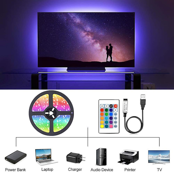 Färgglada RGB-ljusremsor med fjärrkontroll för fest, bröllop, dekoration av rum och hem 2m