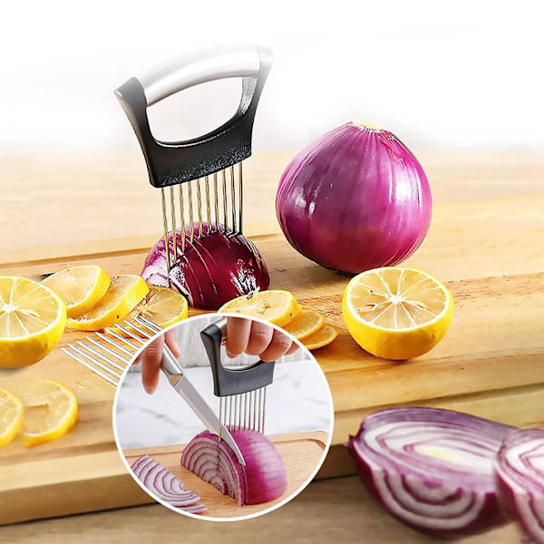Lökhållare för skivning, citronskärare lökskärare för skivning, grönsaksskärare för potatis och tomat, avokado, ägg, matskärare assistentverktyg fo
