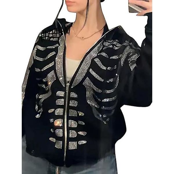 Dame Full Zip Up Hoodie Halloween Langærmet Grafisk Jakke Goth Sweatshirt Pige Streetwear (størrelsexxl)