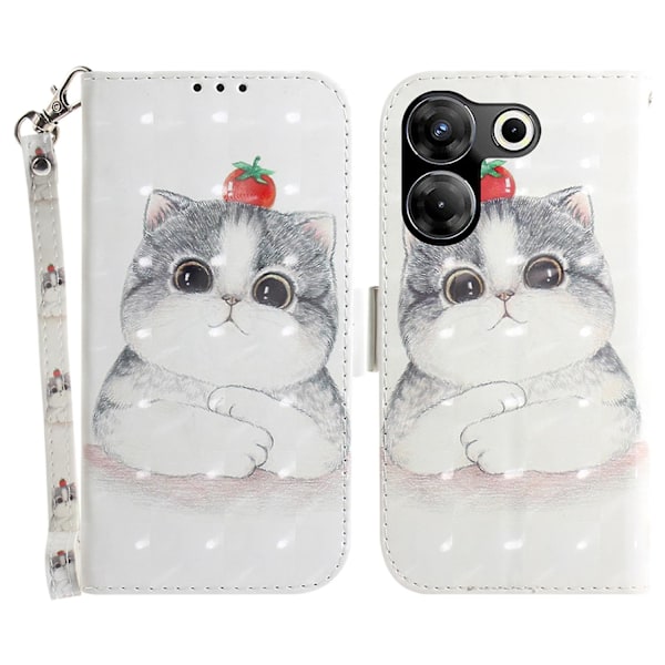 3D mønster trykt etui til Tecno Camon 20 4g/camon 20 Pro 4g, PU læder stand pung cover + rem Cute Cat