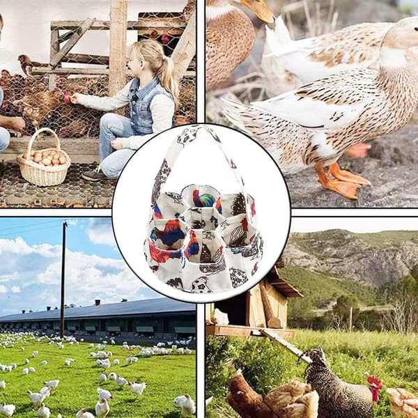 Egg-samlekurv med 7 lommer - Håndlaget lerret til oppbevaring av hønse-, ande-, gås- og kyllingegg