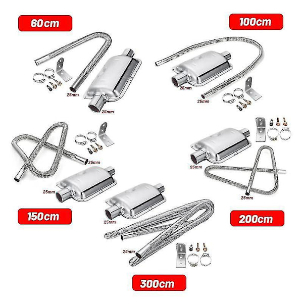 1 stk. 60cm/100cm/150cm/200cm/300cm Luft Diesels Parkvarmer Med Lydpotte, Rustfrit Stål Udluftningsrør Gasudluftningsslange Til Bil Lastbil 3M