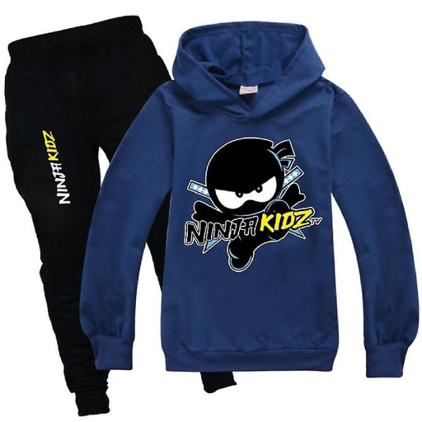 Ninja Kidz Træningsdragter Sæt Langærmede Hættetrøjer Pullover Sweatpants Sport Casual Outfits Activewear Blue 7-8 Years
