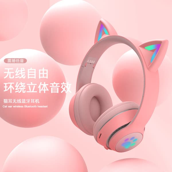 Kattöron-hörlurar 2.4GHz Trådlöst Spelheadset med Mikrofon