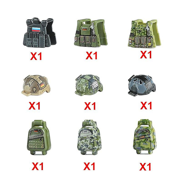 Militära byggklossar Soldatfigurer Gåvor Leksaker Vapen Gevär Special Force SWAT Arm Väst Hjälm Explosionssäkra kläder MOC   Fingerfärdighetsspel --9pcs