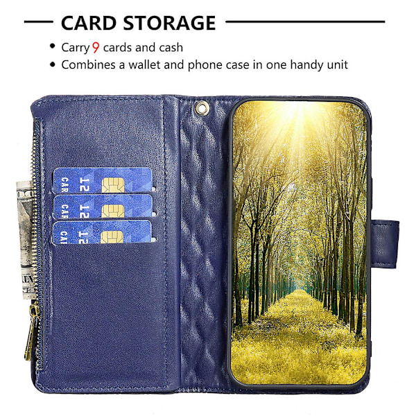 BINFEN FARGE Lommebok Design Telefondeksel For Motorola Moto G34 5G Rutenett Preget Deksel Glidelås Lomme Blue