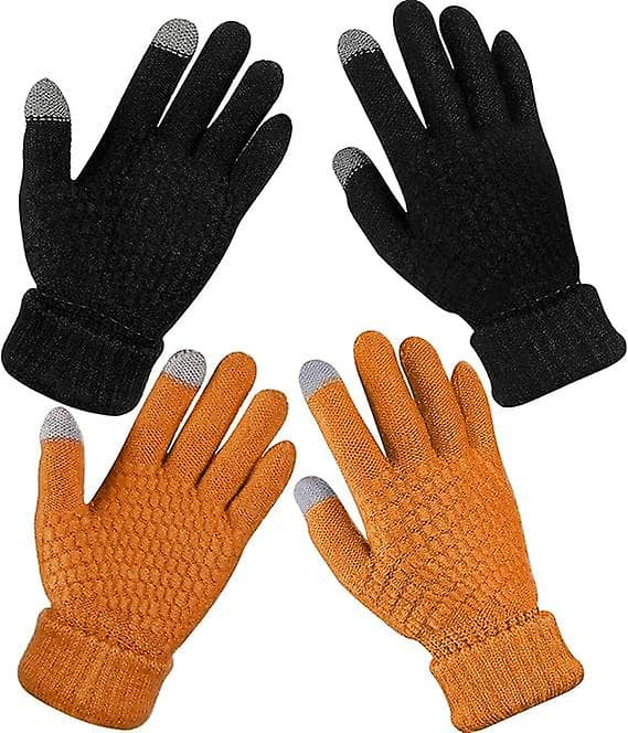 2 Par Dame Vinter Touchscreen Handsker Varme Fleeceforet Strikket Handsker Elastisk Manchet Vinter Tekstning Handsker