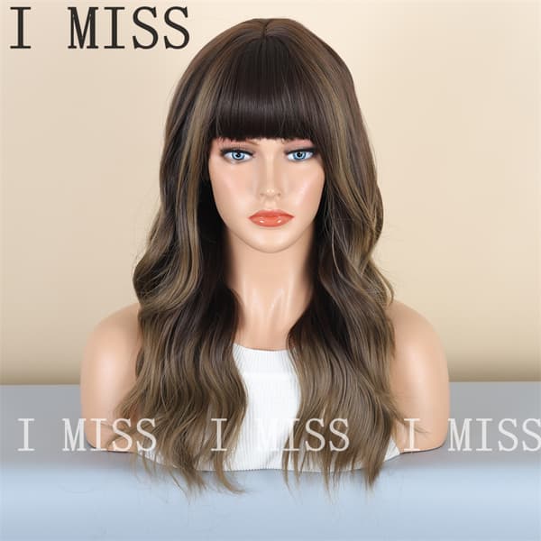Naturligt brun gradient lockig syntetisk peruk