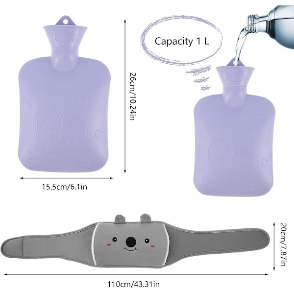 2024, Varmtvannsflaske med etui, Koala Varmtvannsflaskebelte, Gummivarmtvannsflaske, Avtakbar midjevarmtvannsflaske, Gummivarmtvannsflaske med myk midje