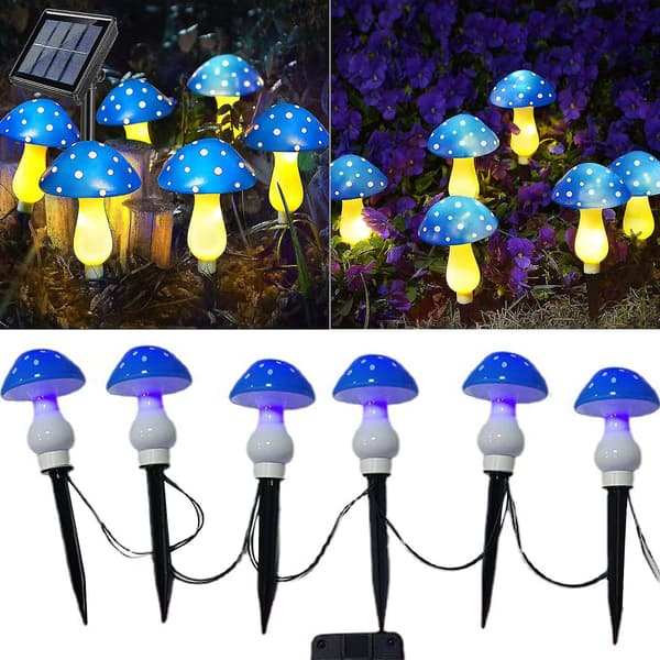 Utendørs LED solcelledrevne hageplen bakkeplugg vanntette sopplysslyssnorer Blue