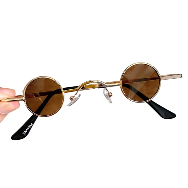 Vintage pyöreät metallirunkoiset lasit, erittäin kevyet ja mukavat käyttää aurinkolasit naamiaisiin ja teemajuhliin Gold Frame Transparent Brown