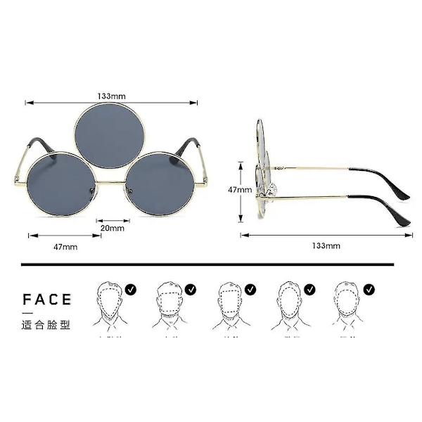 2023 Nye Tredje Øje Runde Solbriller Kvinder/Mænd Reflekterende Spejlet Sort Ferie Solbriller Tre Linser Briller Skygger Uv400 gray