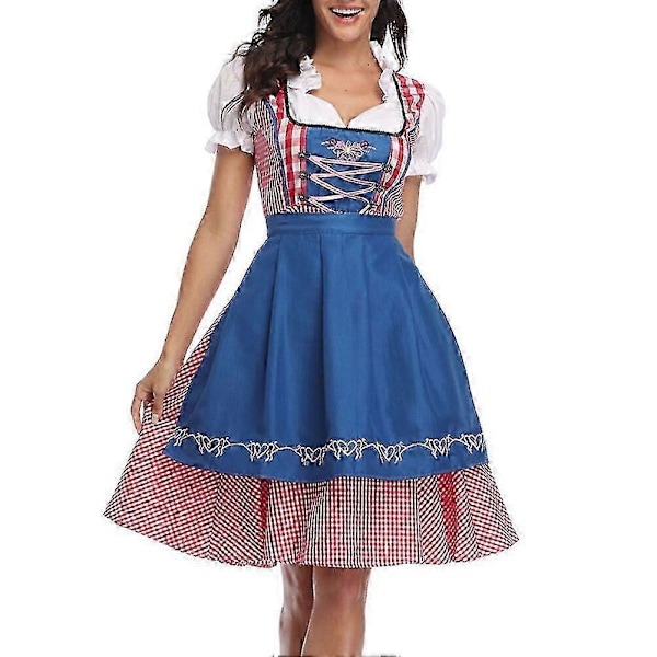 Traditionelt Oktoberfest Kostume til Kvinder - Tysk Ølpige Dirndl Kjole med Forklæde Cosplay Kostume Blue S