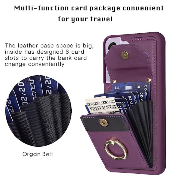 Til Samsung Galaxy S22+ 5g Bf29 Organ Kortpung Ring Holder Mobiltelefon Cover Dark Purple